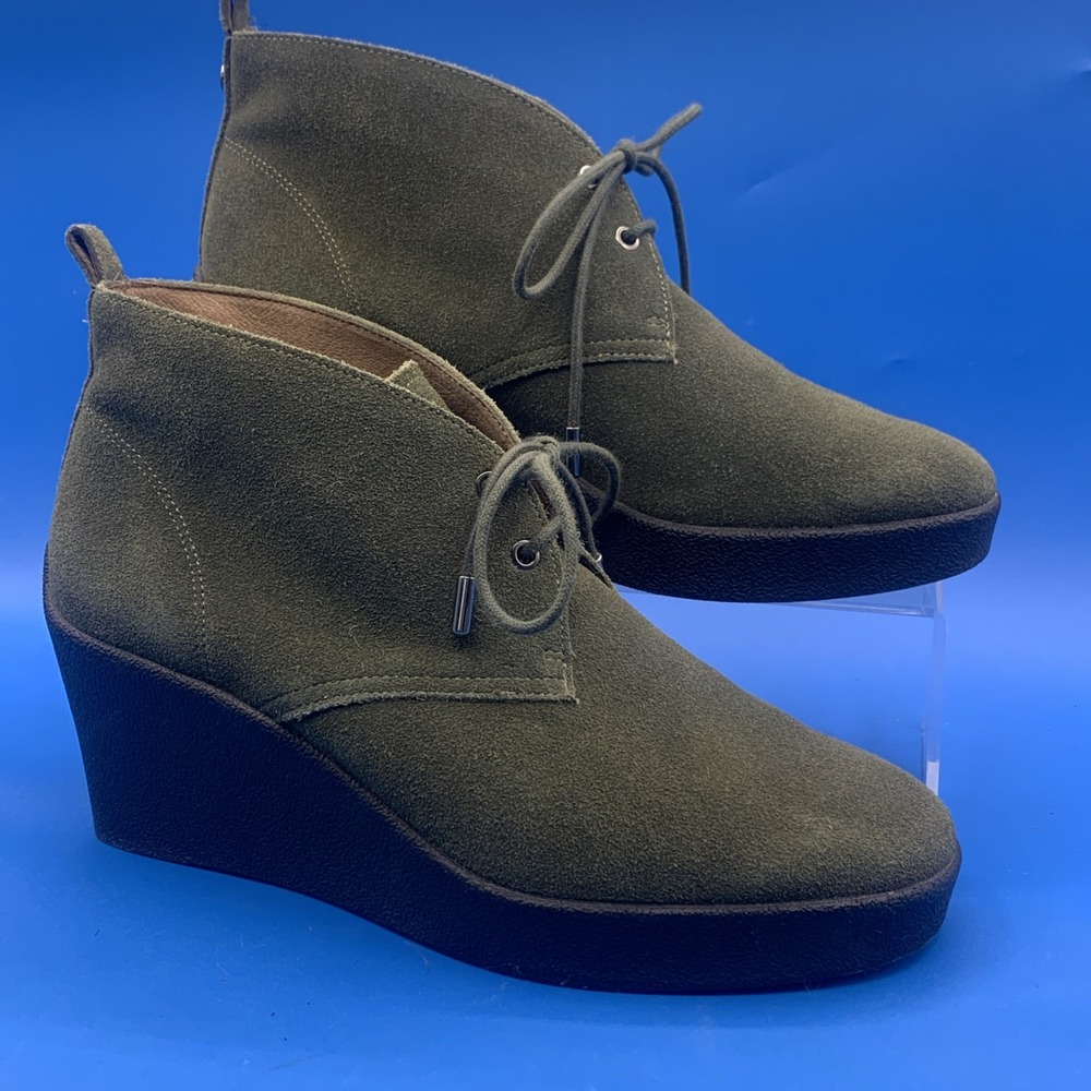 Donald J Pliner Lowe Chukka Green Wedge Suede Boots Women's Lace Up Size 7